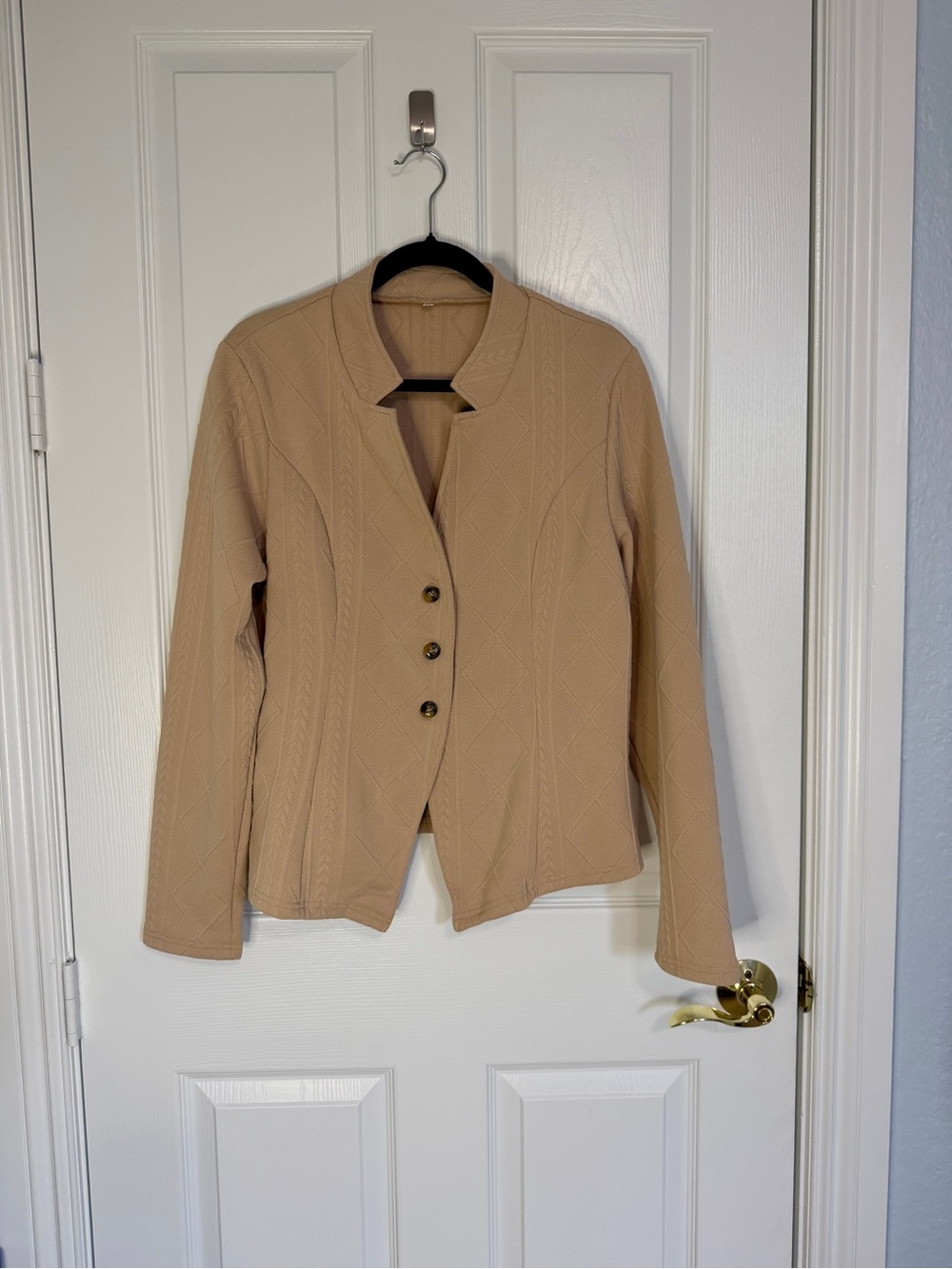 Beige Textured Knit Button-Front Jacket - Picture 7 of 8